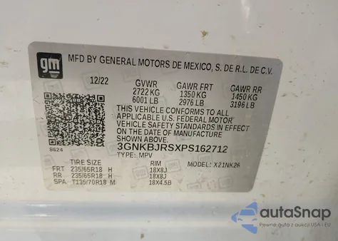 2023 Chevrolet Blazer Awd 3Lt z USA, uszkodzony, nr VIN 3GNKBJRSXPS162712